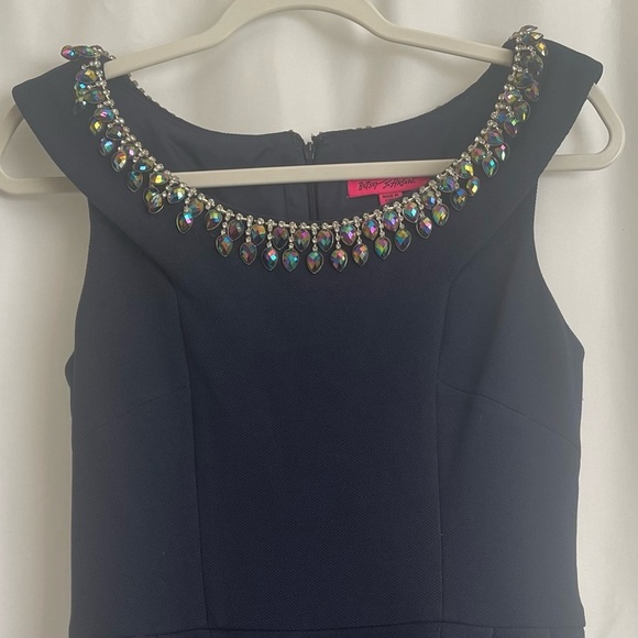 Betsey Johnson Jeweled Fit & Flare Cocktail Navy Mini Dress - Picture 7 of 13